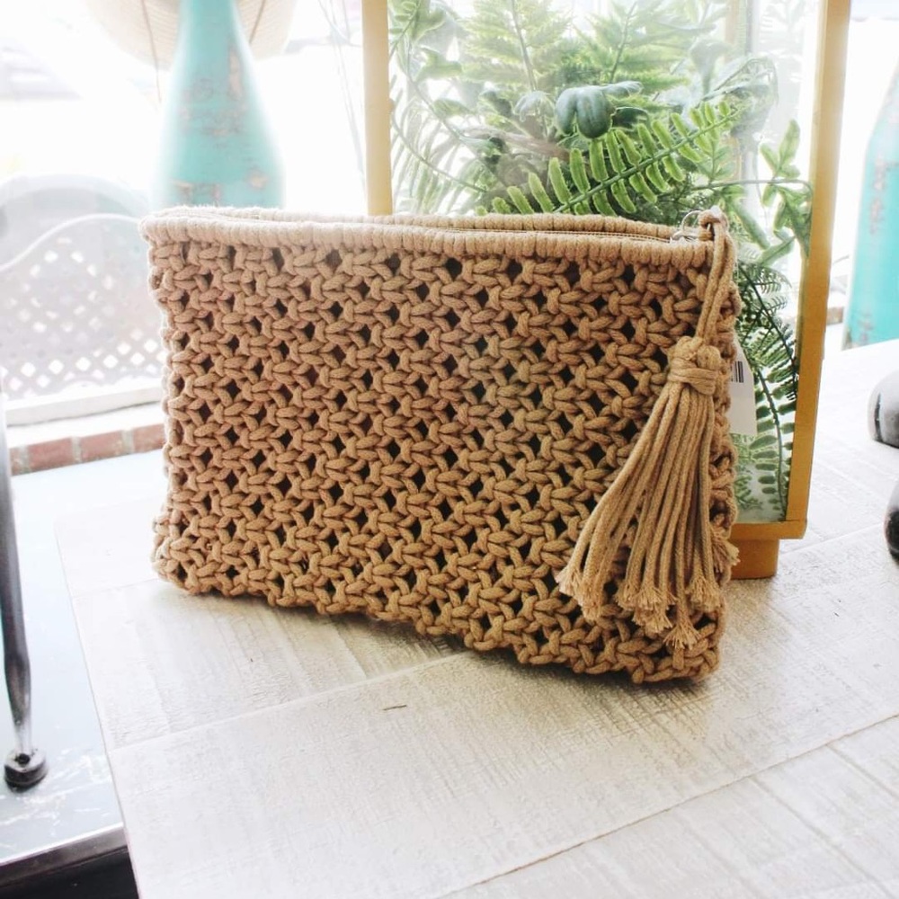 Custom Tan Macrame Clutch